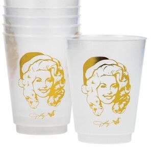 Dolly Parton 16 ounce Gold and White Party Cups set of 6 plastic